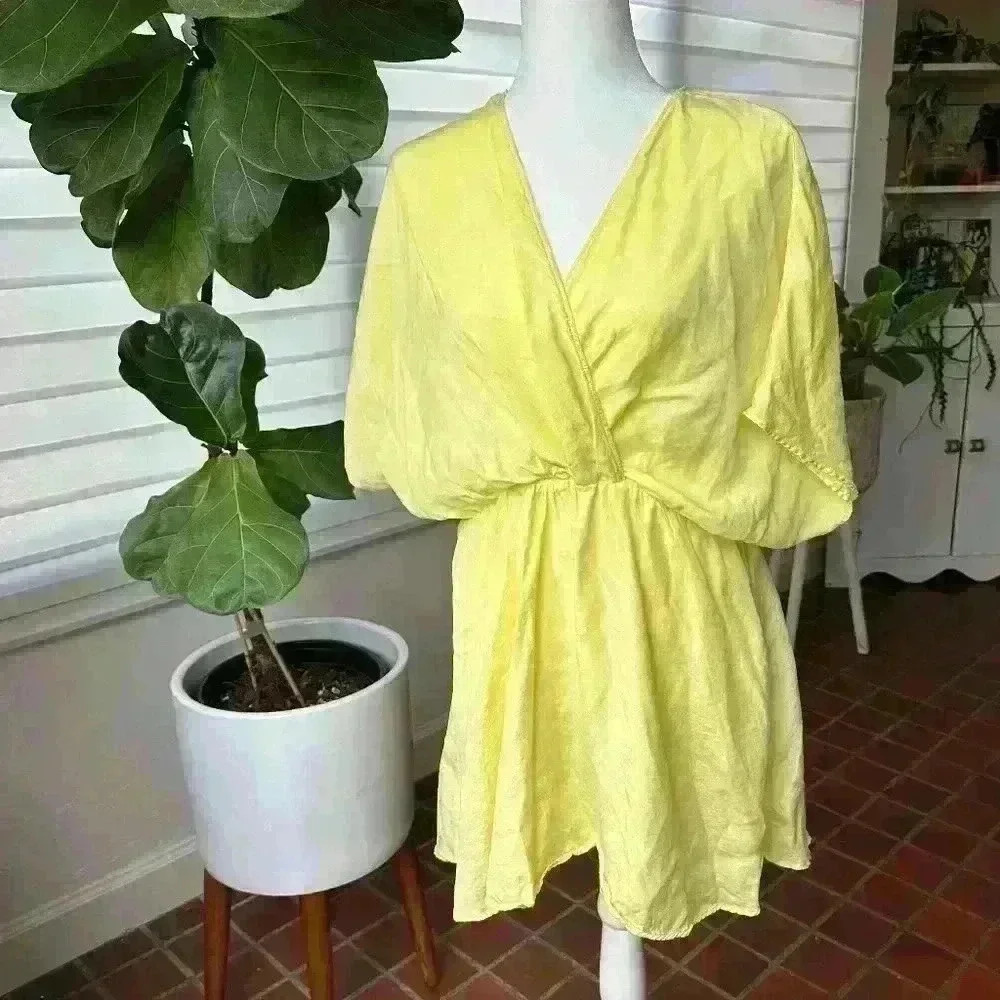 ZARA Yellow Bat wing Summer lightweight soft dress -Size Large